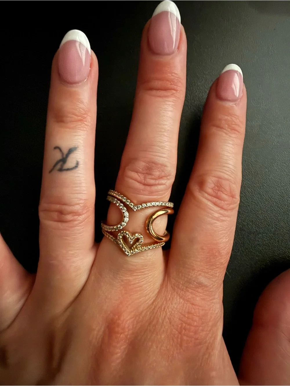 Gold Moon & Heart Pavé Ring - Women Jewelry
